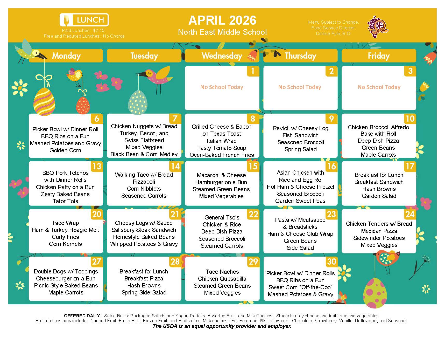NEMS April Lunch Menu